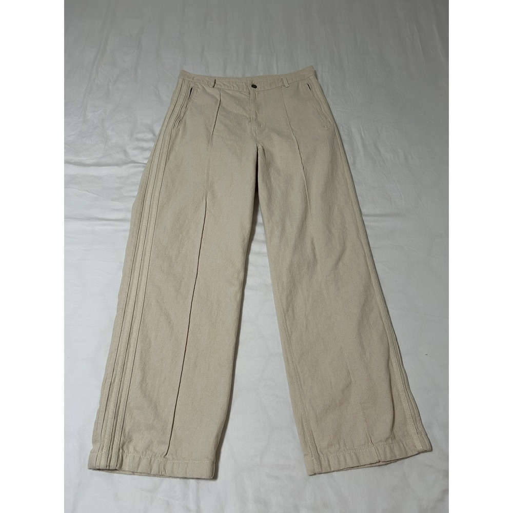 Adidas Originals Beige Wide Leg Three Stripe Trefoil Pants Women's Size 33 Cream